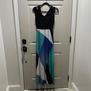 White House Black Market Blue and White Sleeveless Sheath Dress